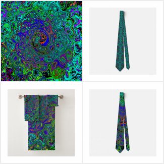 Marbled Blue and Aquamarine Abstract Retro Swirl