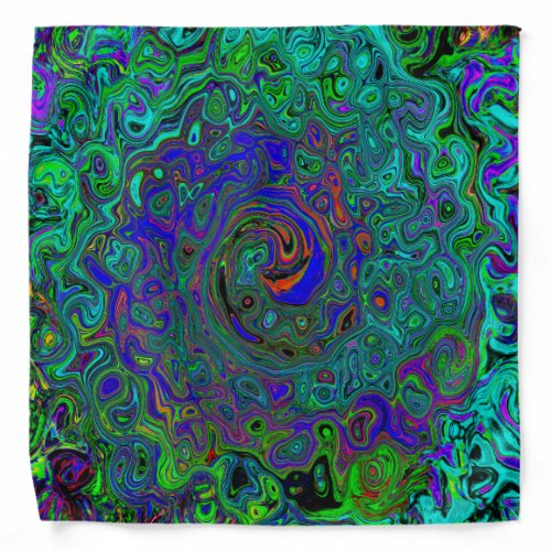 Marbled Blue and Aquamarine Abstract Retro Swirl Bandana