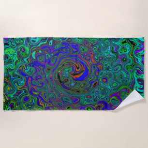 Marbled Blue and Aquamarine Abstract Retro Swirl Beach Towel