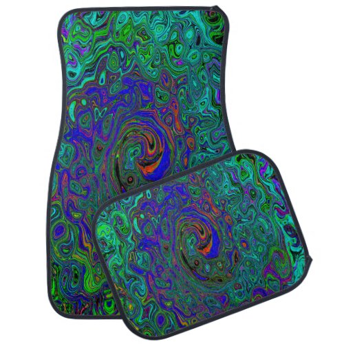 Marbled Blue and Aquamarine Abstract Retro Swirl Car Floor Mat