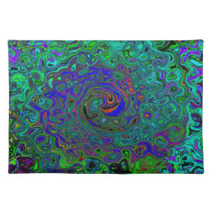 Marbled Blue and Aquamarine Abstract Retro Swirl Cloth Placemat