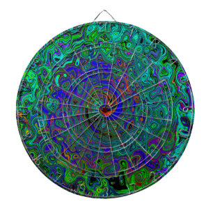 Marbled Blue and Aquamarine Abstract Retro Swirl Dart Board