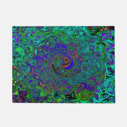 Marbled Blue and Aquamarine Abstract Retro Swirl Doormat