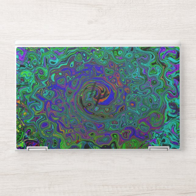 Marbled Blue and Aquamarine Abstract Retro Swirl HP Laptop Skin (Front)
