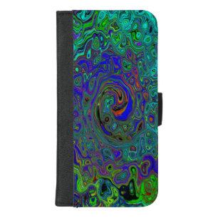 Marbled Blue and Aquamarine Abstract Retro Swirl iPhone 8/7 Plus Wallet Case