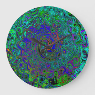 Marbled Blue and Aquamarine Abstract Retro Swirl Large Clock