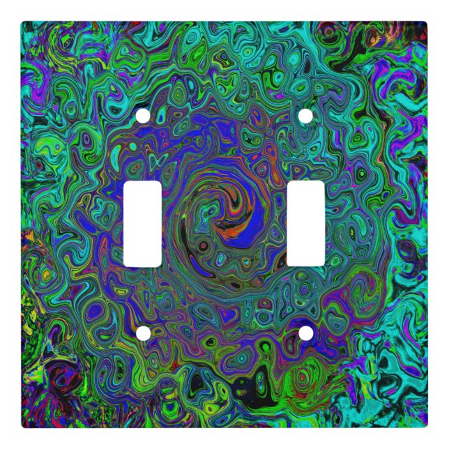 Marbled Blue and Aquamarine Abstract Retro Swirl Light Switch Cover (Front)