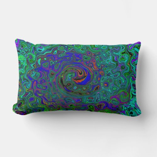 Marbled Blue and Aquamarine Abstract Retro Swirl Lumbar Pillow