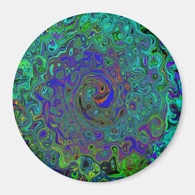Marbled Blue and Aquamarine Abstract Retro Swirl Magnet (Front)