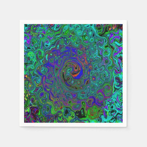 Marbled Blue and Aquamarine Abstract Retro Swirl Napkins