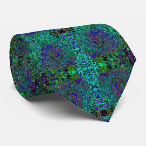 Marbled Blue and Aquamarine Abstract Retro Swirl Neck Tie