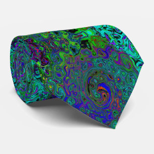 Marbled Blue and Aquamarine Abstract Retro Swirl Neck Tie