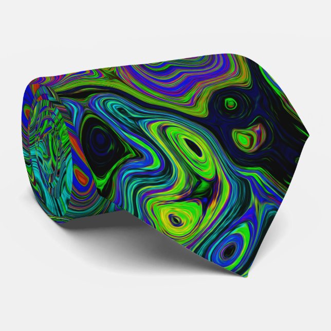 Marbled Blue and Aquamarine Abstract Retro Swirl Neck Tie (Rolled)