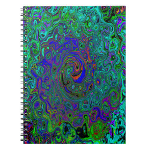 Marbled Blue and Aquamarine Abstract Retro Swirl Notebook
