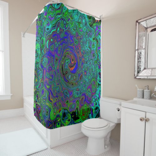 Marbled Blue and Aquamarine Abstract Retro Swirl Shower Curtain