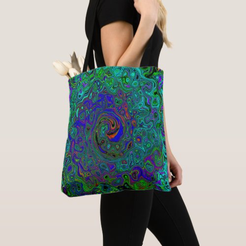 Marbled Blue and Aquamarine Abstract Retro Swirl Tote Bag