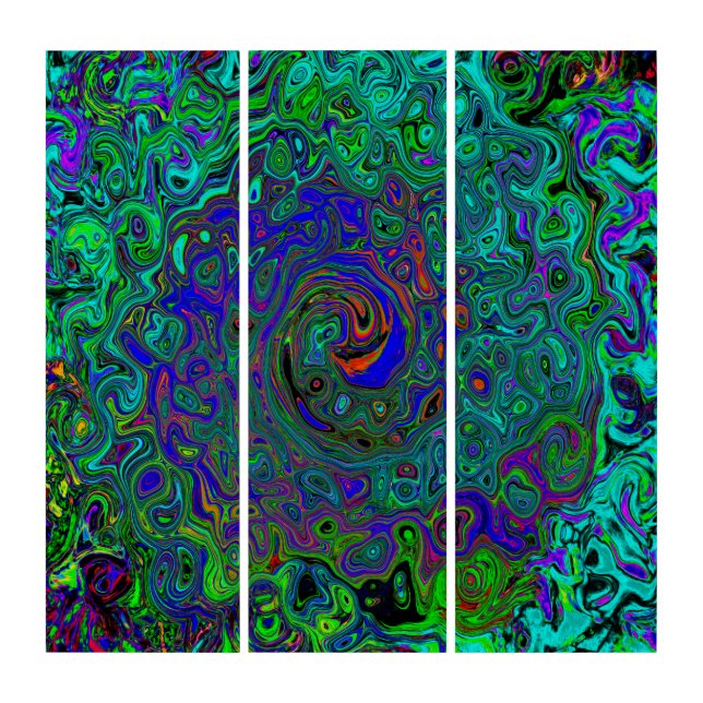 Marbled Blue and Aquamarine Abstract Retro Swirl Triptych (Front)