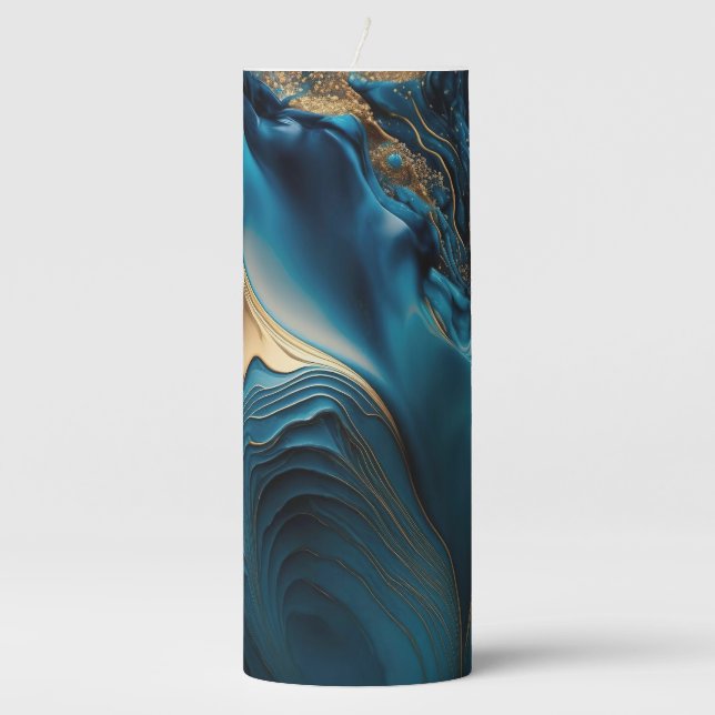 Marbled Blue and Gold Candle (Front)