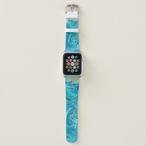 Marbled blue and golden abstract background Liqui Apple Watch Band