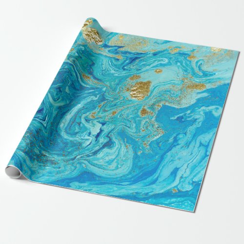 Marbled blue and golden abstract background Liqui Wrapping Paper