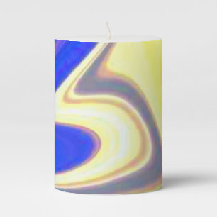 Marbled Blue and Yellow Swirls Pillar Candle