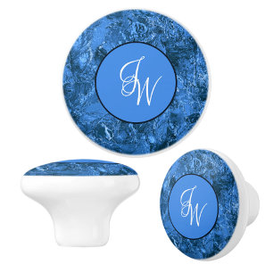Marbled Blue Entwined Initials  Ceramic Knob
