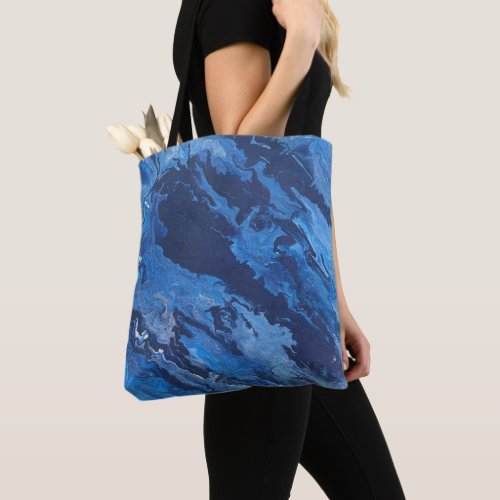 Marbled Blue Gray Abstract Agate Drip Paint Tote