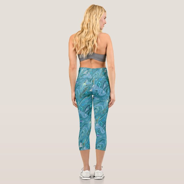 Marbled Blues Abstract High Waisted Capris (Back)