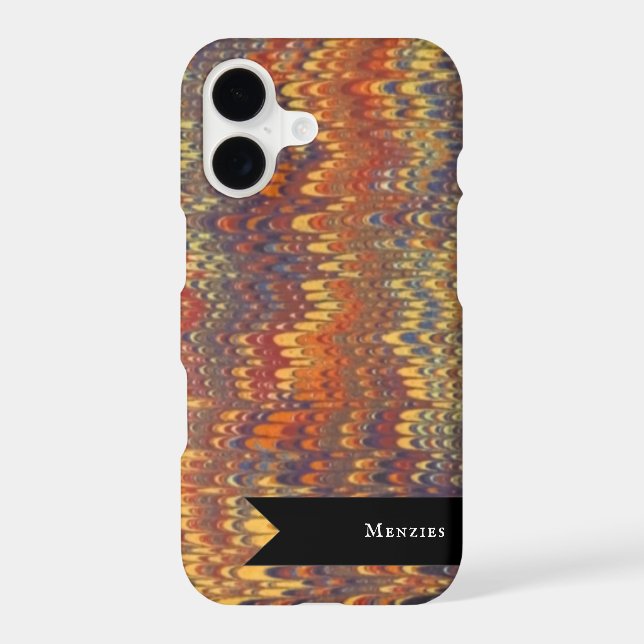 Marbled Book Endpaper Yellow Orange Blue Violet iPhone Case (Back)