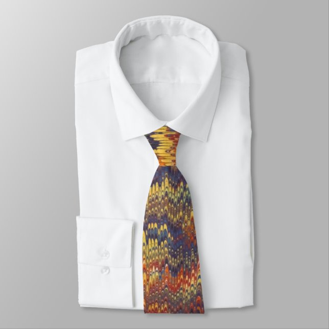Marbled Book Endpaper Yellow Orange Blue Violet Neck Tie (Tied)