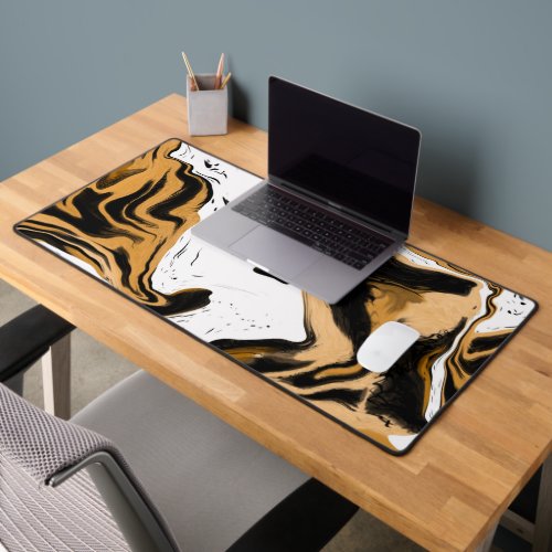 Marbled Brown and Black Leopard Print Desk Mat