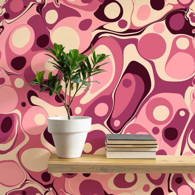 Marbled Burgundy Liquid Ink Art Wallpaper (Modern liquid ink marbled burgundy peel and stick art wallpaper)