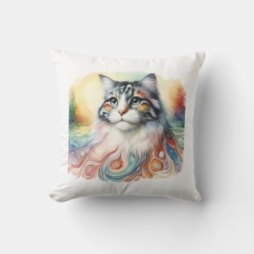 Marbled Cat AREF1098 _ Watercolor Throw Pillow