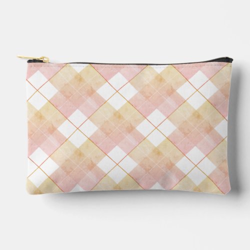 Marbled Champagne Peach Pink Plaid Accessory Pouch