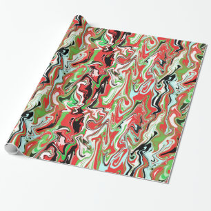 Marbled Christmas gift wrap red green white swirls