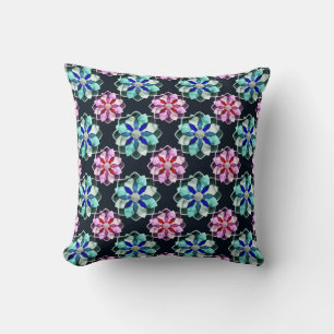 Marbled Colorful Dark Cristal Flower Pattern Art 1 Throw Pillow