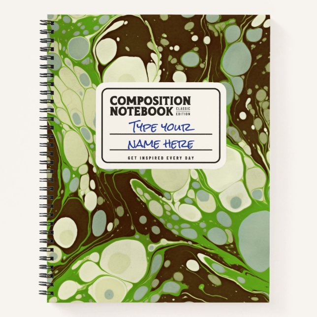 Marbled Composition Book Green Customize (Front)