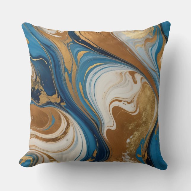 Marbled Copper Blue and beige Throw Pillow (Front)