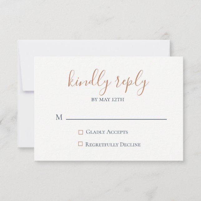 Marbled Copper Navy Blue Wedding RSVP Card (Front)