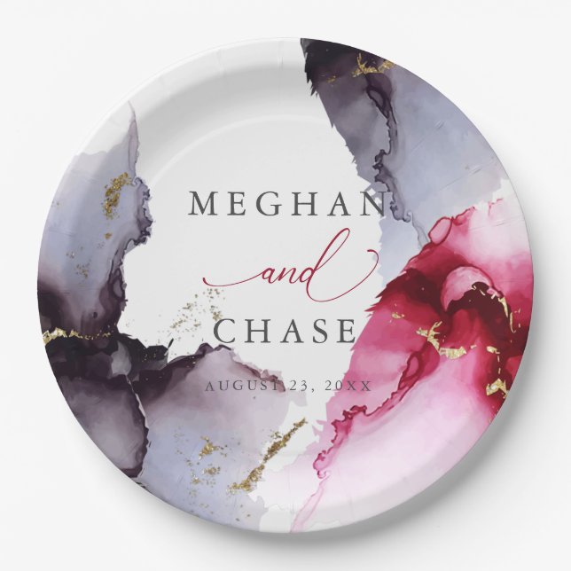 Marbled Crimson and Amethyst  Paper Plate (Front)