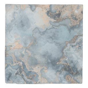 Marbled Dusty Blue Gray Tan Contemporary Duvet Cover