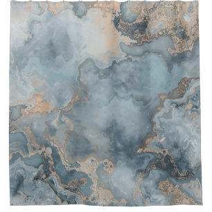 Marbled Dusty Blue Gray Tan Contemporary Shower Curtain