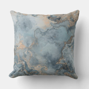 Marbled Dusty Blue Gray Tan Contemporary Throw Pillow