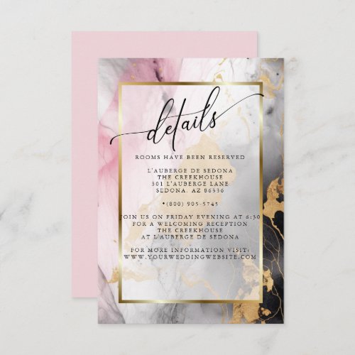 Marbled Dusty Rose Black Gold Abstract Enclosure Card