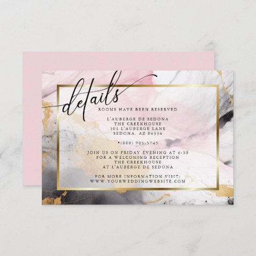 Marbled Dusty Rose Black Gold Abstract Enclosure Card
