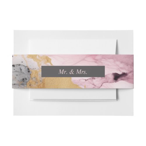 Marbled Dusty Rose Black Gold Abstract Invitation Belly Band