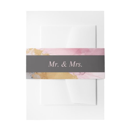 Marbled Dusty Rose Black Gold Abstract Invitation Belly Band