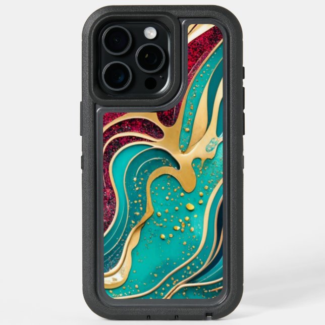 Marbled Elegance Luxurious Fluid Art iPhone 15 Pro Max Case (Back (Black Titanium))