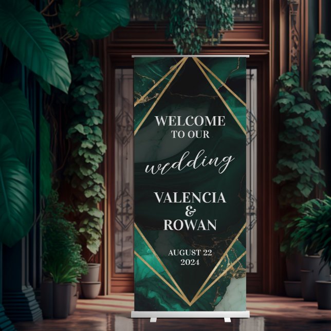 Marbled Emerald Green and Gold Wedding Retractable Banner (Creator Uploaded)
