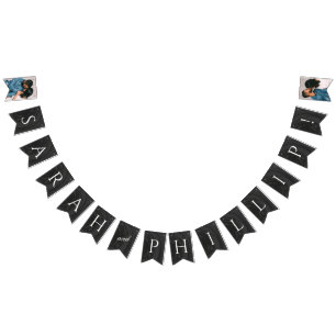 Marbled Engagement Party Bunting Banner - Black